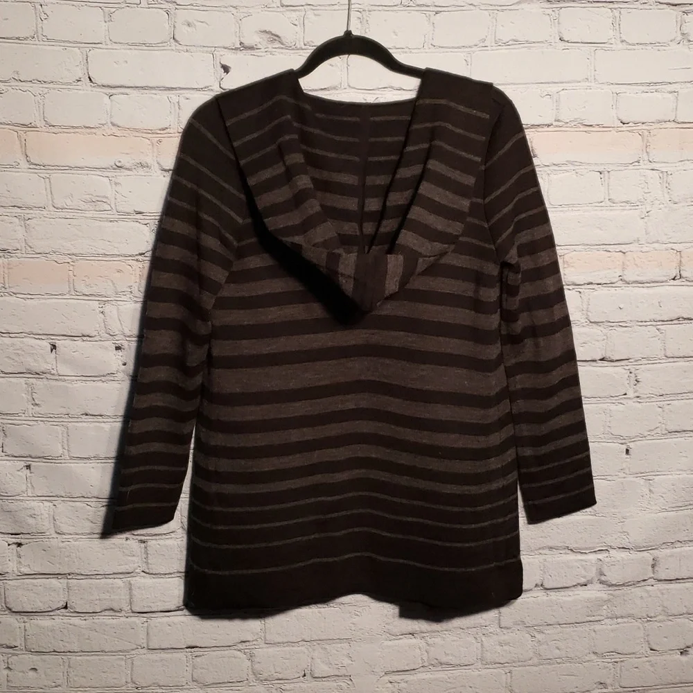 Max Studio cardigan w/ hood stripe black and grey wool SzS